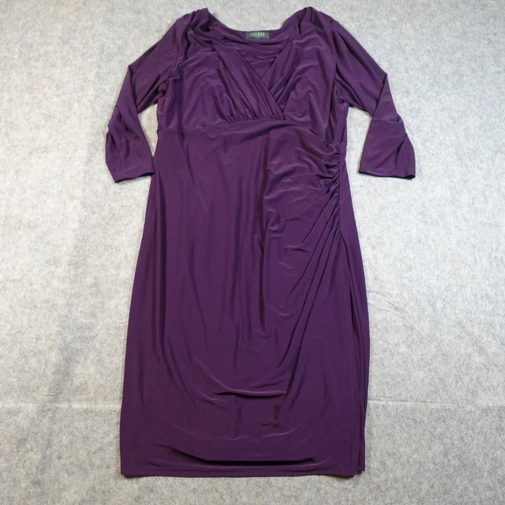 Ralph Lauren Dress Womens 18? Jersey‎ Sheath Midi Purple Ruched Surplice